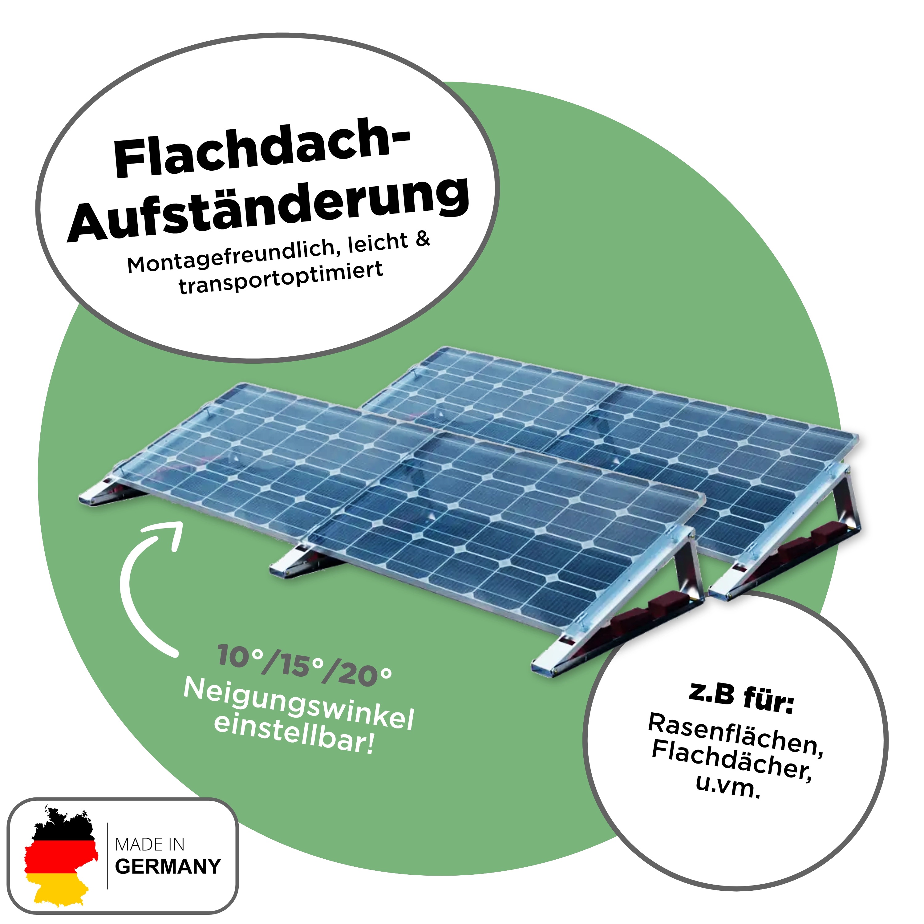 Balkonkraftwerk Flachdach 1800 Wp — APsystems EZ1-M 800 W / Trina Solar / 450 Wp (Glas-Glas) / Black Line / eine Reihe quer / 4 Module / 5 m