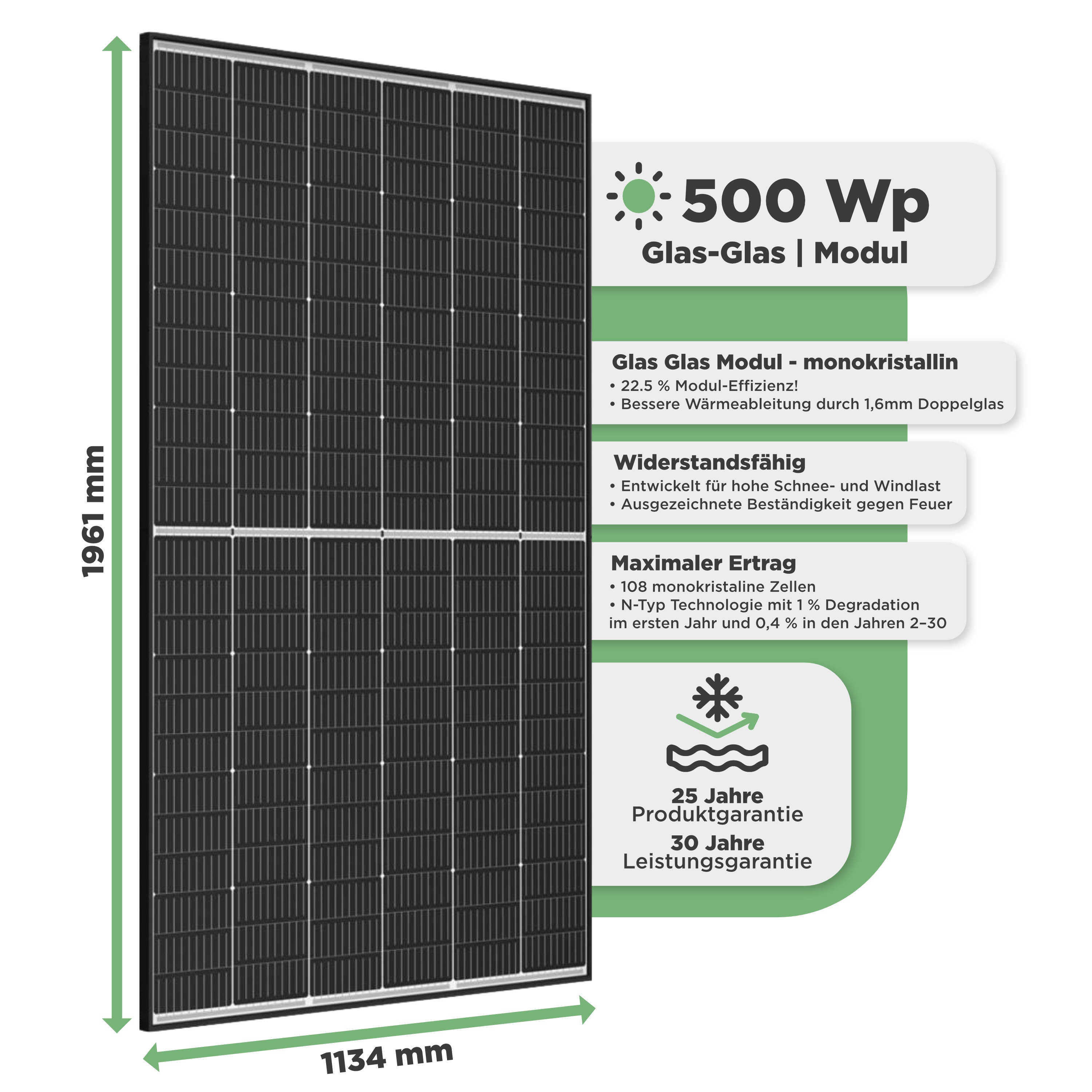 Balkonkraftwerk Trapezblech 1000 Wp — APsystems EZ1-M 800 W / Trina Solar / 500 Wp (Glas-Glas) / Standard Halterung / zwei Reihen quer / 2 Module / 10 m