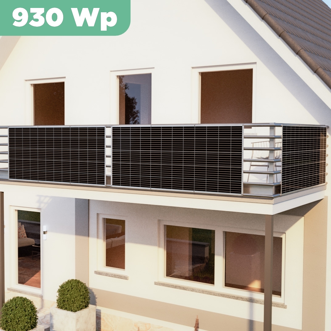 Balkonkraftwerk mit Ultraleicht-Modulen 930 Wp — APsystems EZ1-M 800 W / Sunman / 310 Wp (89 cm x 201 cm) / 3 Module / 20 m