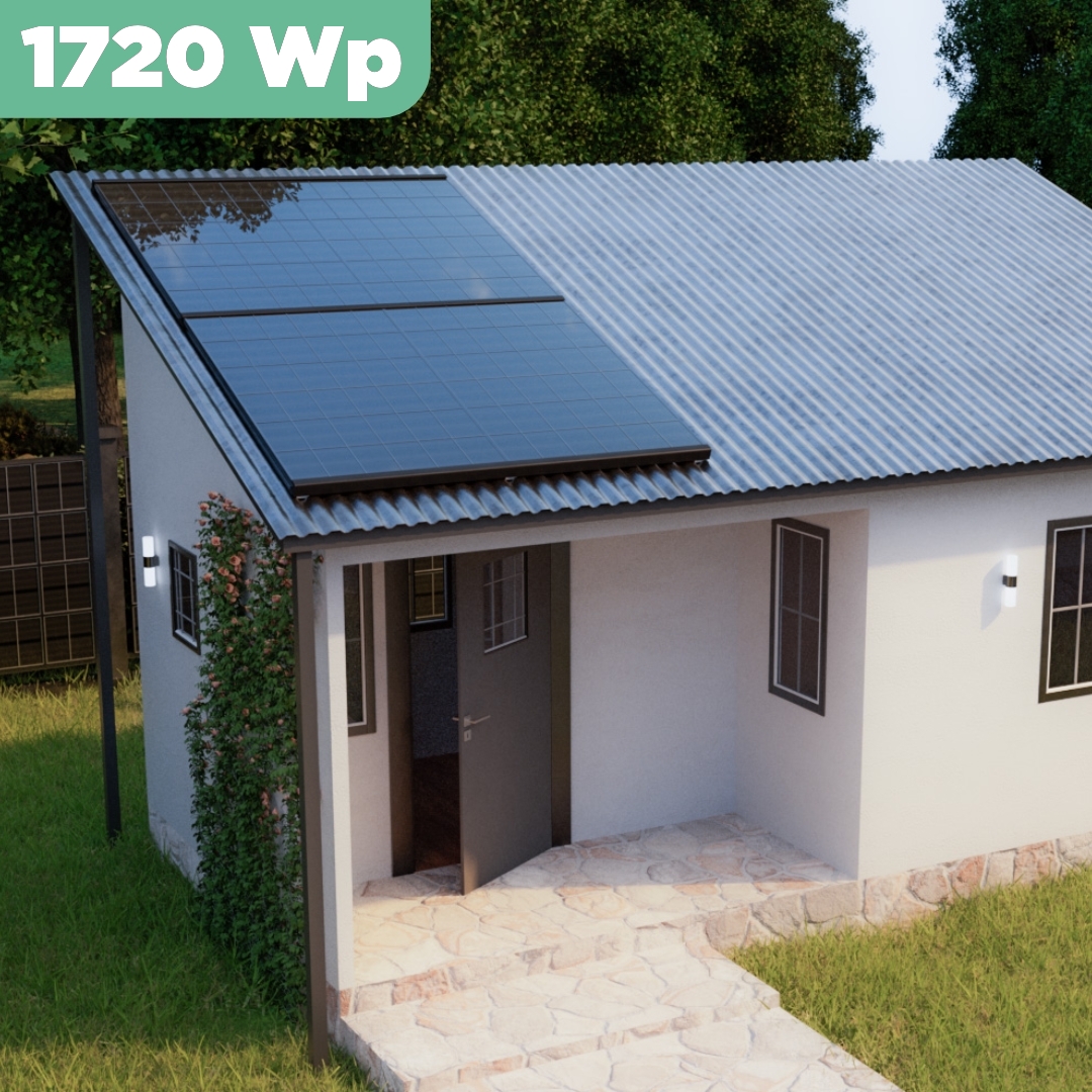 Balkonkraftwerk Trapezblech 1720 Wp — APsystems EZ1-M 800 W / Trina Solar / 430 Wp ( Glas-Glas + Bifazial) / Premium Halterung / zwei Reihen hochkant / 4 Module / 10 m