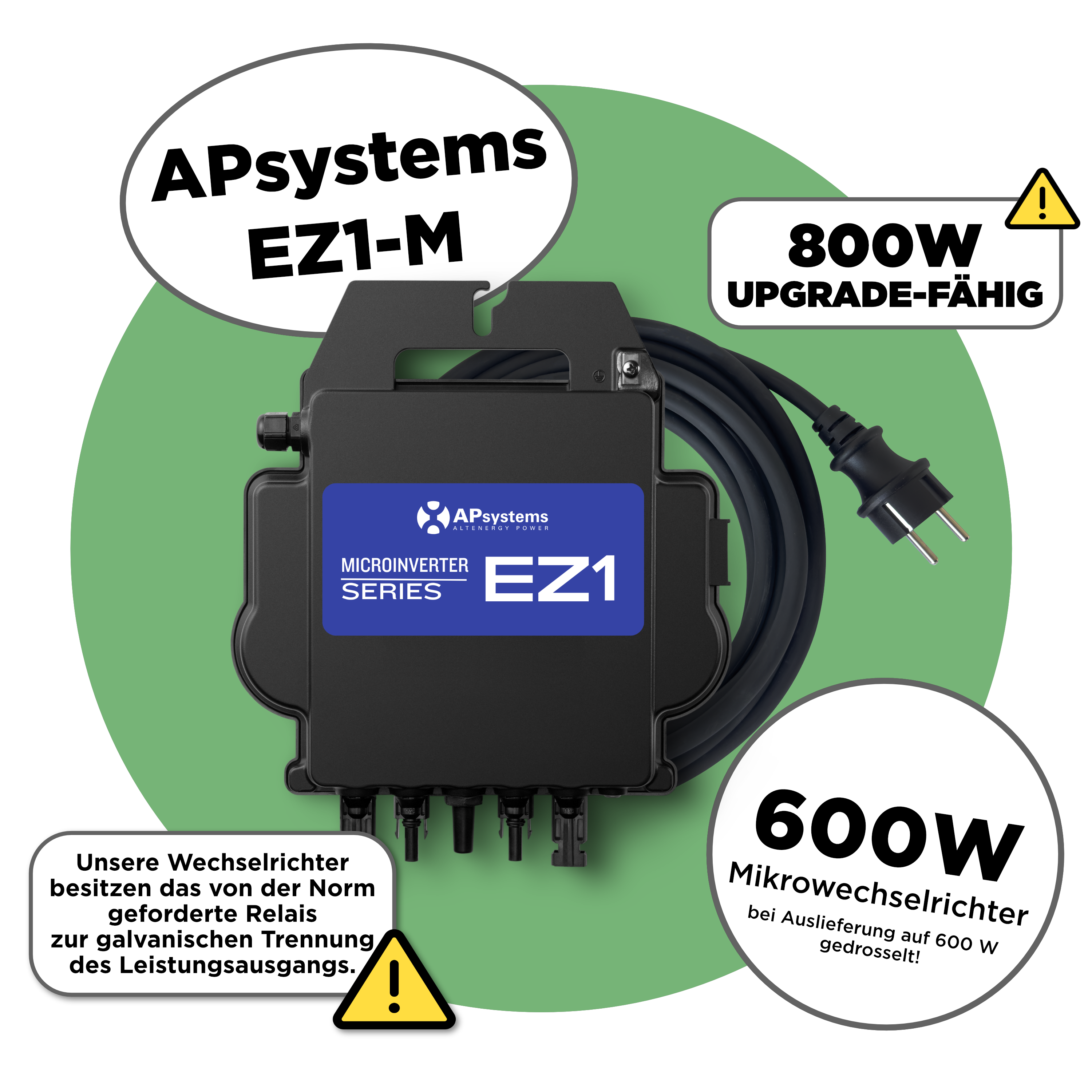 APsystems EZ1-M  — 600 / 800 W Mikrowechselrichter mit 5 m Anschlusskabel