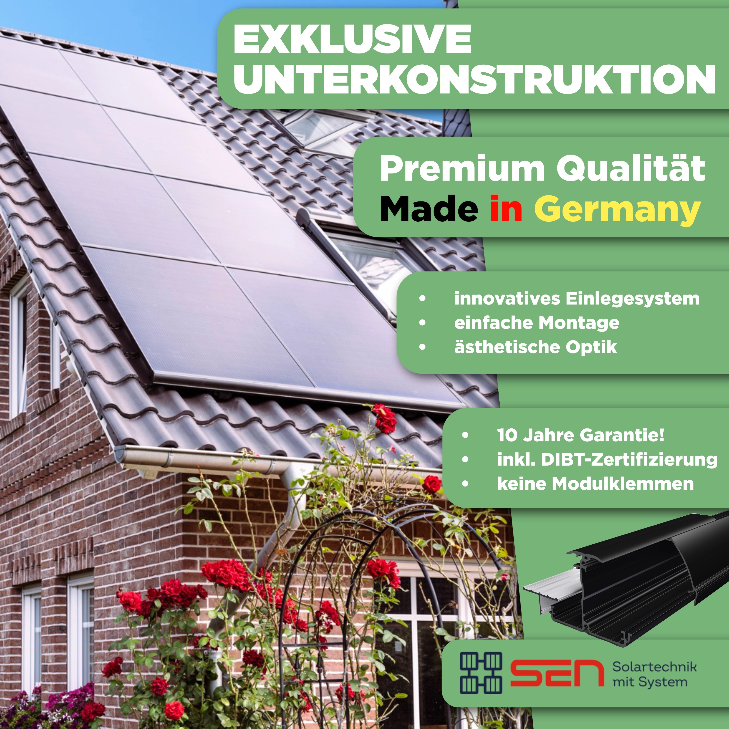 Balkonkraftwerk Ziegeldach 450 Wp — APsystems EZ1-M 800 W / Trina Solar / 450 Wp (Glas-Glas) / Premium Halterung / eine Reihe quer / 1 Modul / ohne Kabel